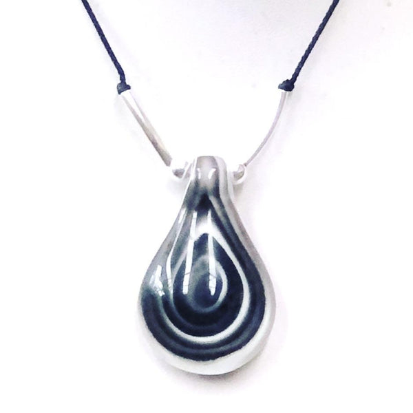 Teardrop Glass Pendant on Adjustable Cord Necklace - Charcoal - Tribe and Hunt