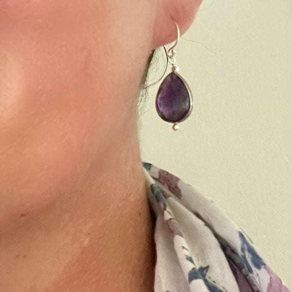 Teardrop Sterling Silver Earring- Amethyst