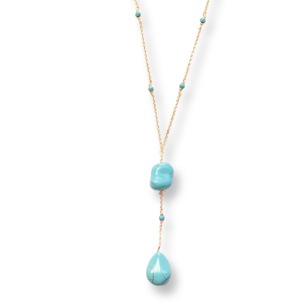 14k Gold Vermeil Lariat Necklace - Turquoise