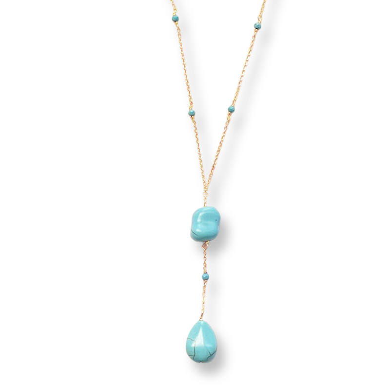 14k Gold Vermeil Lariat Necklace - Turquoise