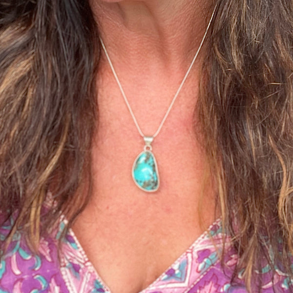 Santa Fe Turquoise Sterling Silver Necklace - Teardrop