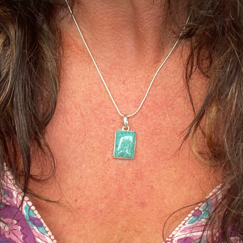Santa Fe Turquoise Sterling Silver Necklace - Rectangle