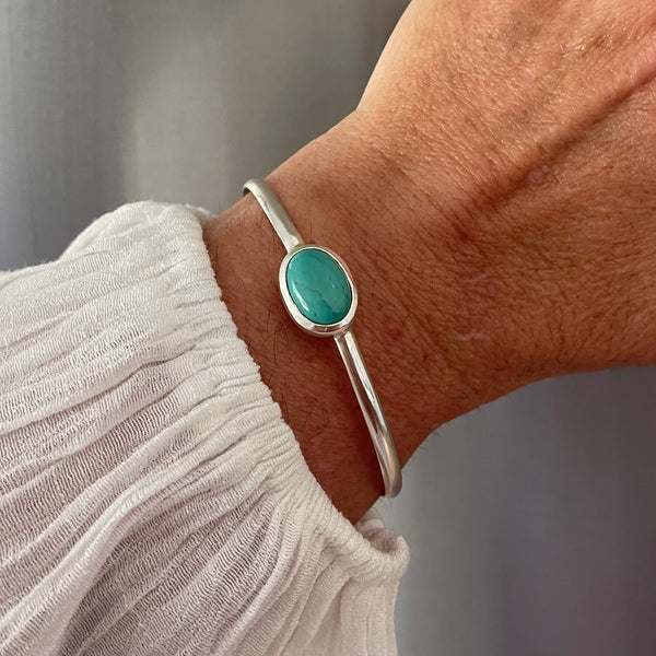 Maia Sterling Silver Solid Bangle - Turquoise