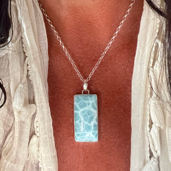Drops of the Ocean Sterling Silver Necklace - Larimar