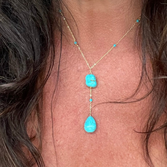 14k Gold Vermeil Lariat Necklace - Turquoise