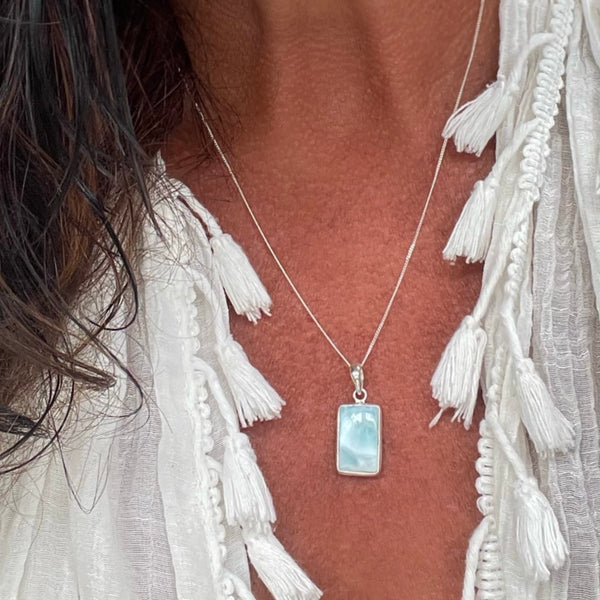 Coral Reef Rectangle Necklace - Larimar
