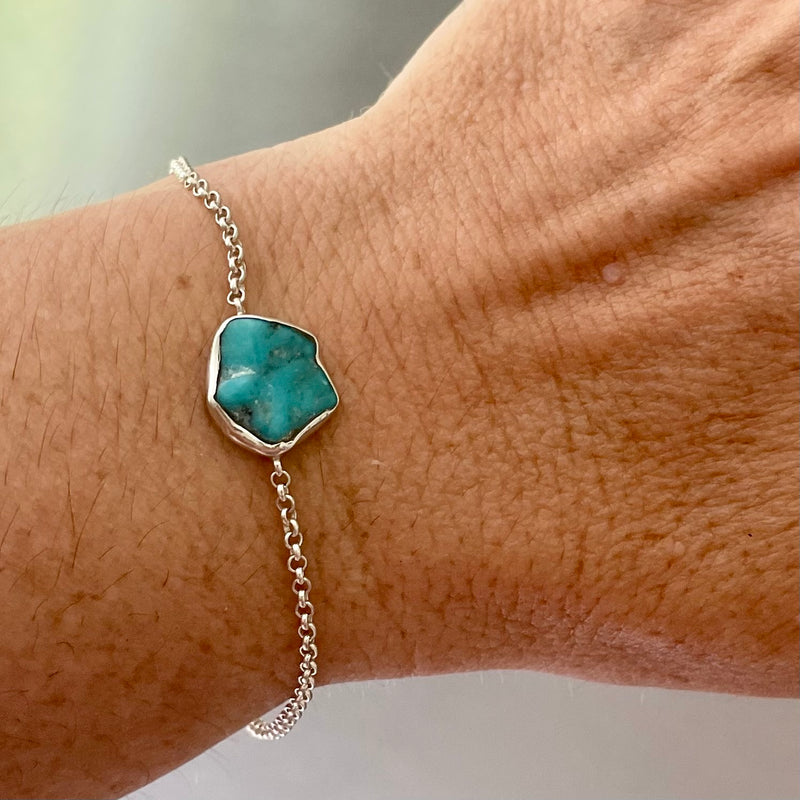 Sterling Silver Chain Bracelet - Turquoise