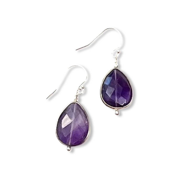 Teardrop Sterling Silver Earring- Amethyst