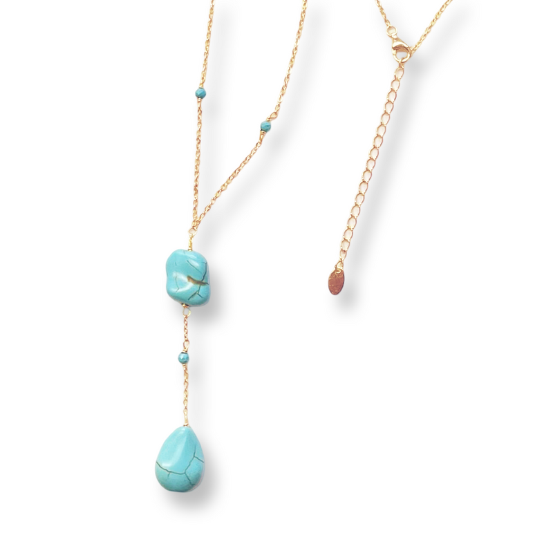 14k Gold Vermeil Lariat Necklace - Turquoise