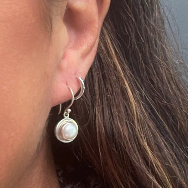 Freshwater Pearl Step-Bezel Earrings