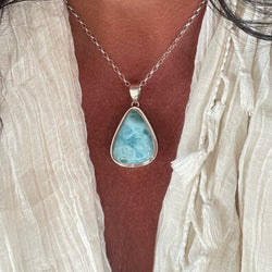 Blue Lagoon Sterling Silver Necklace - Larimar