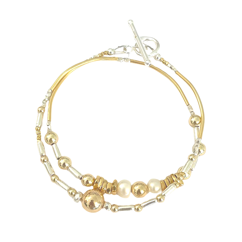 Hilltribe Silver and Gold Wrap Bracelet - Shimmer