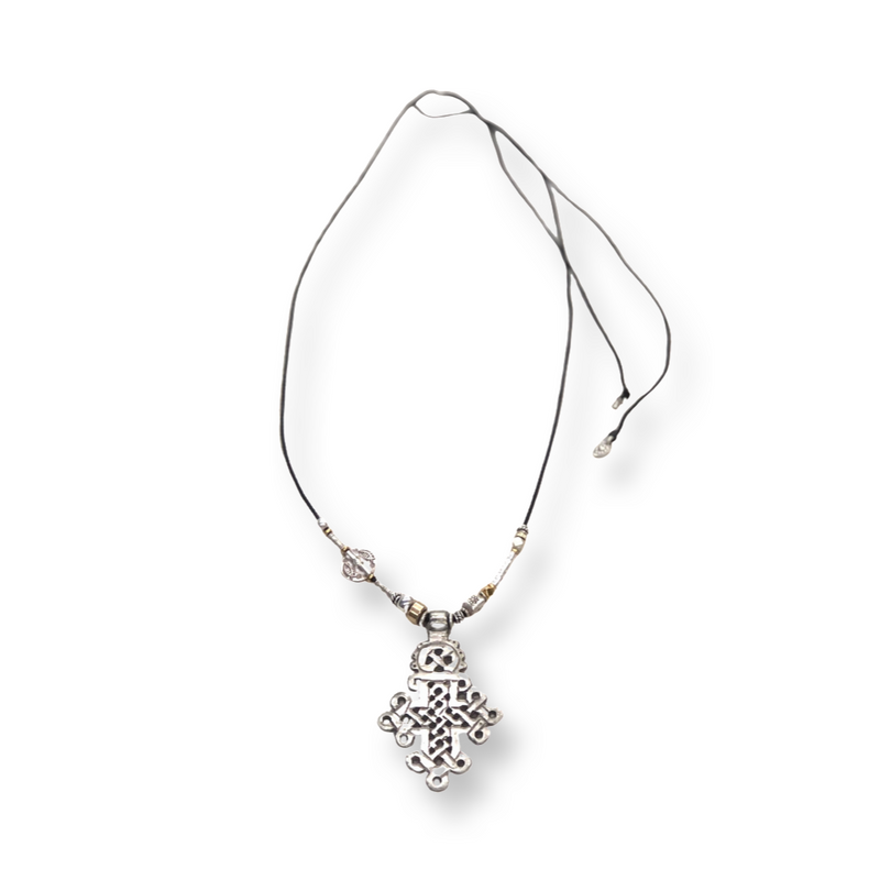 Hilltribe Silver + 14k Gold Necklace - Antique Cross