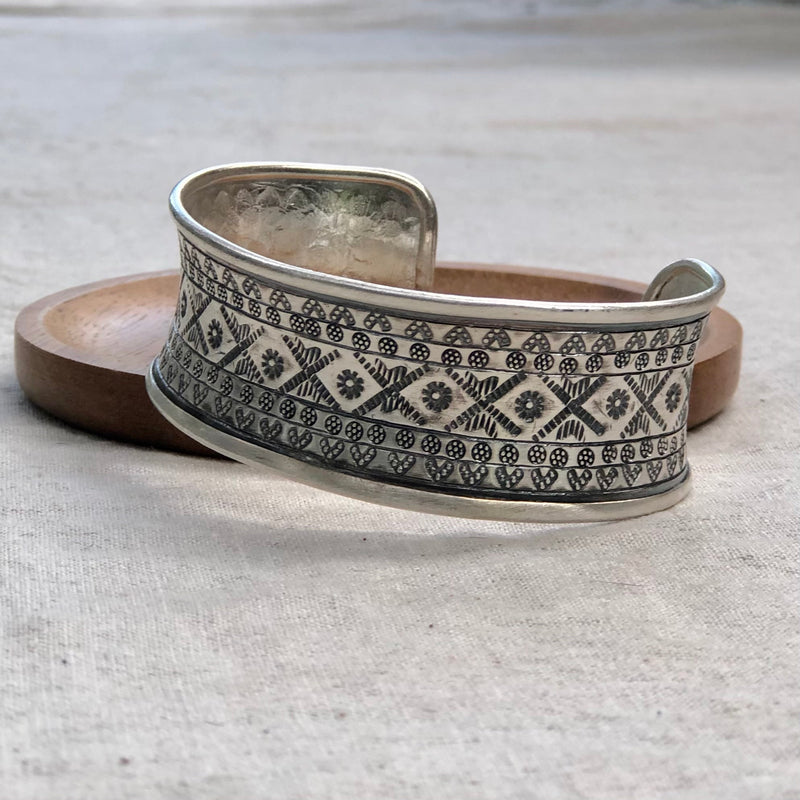 Hill Tribe Silver Cuff Bracelet -  Aztec