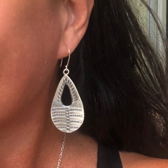 Hill Tribe Silver Teardrop Earring -  Aztec