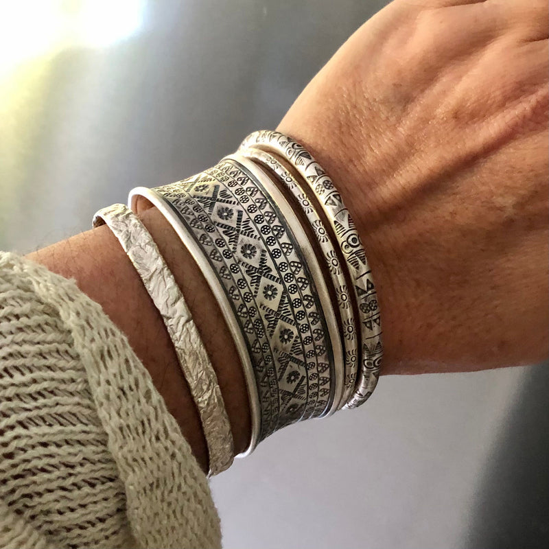 Hill Tribe Silver Cuff Bracelet -  Aztec