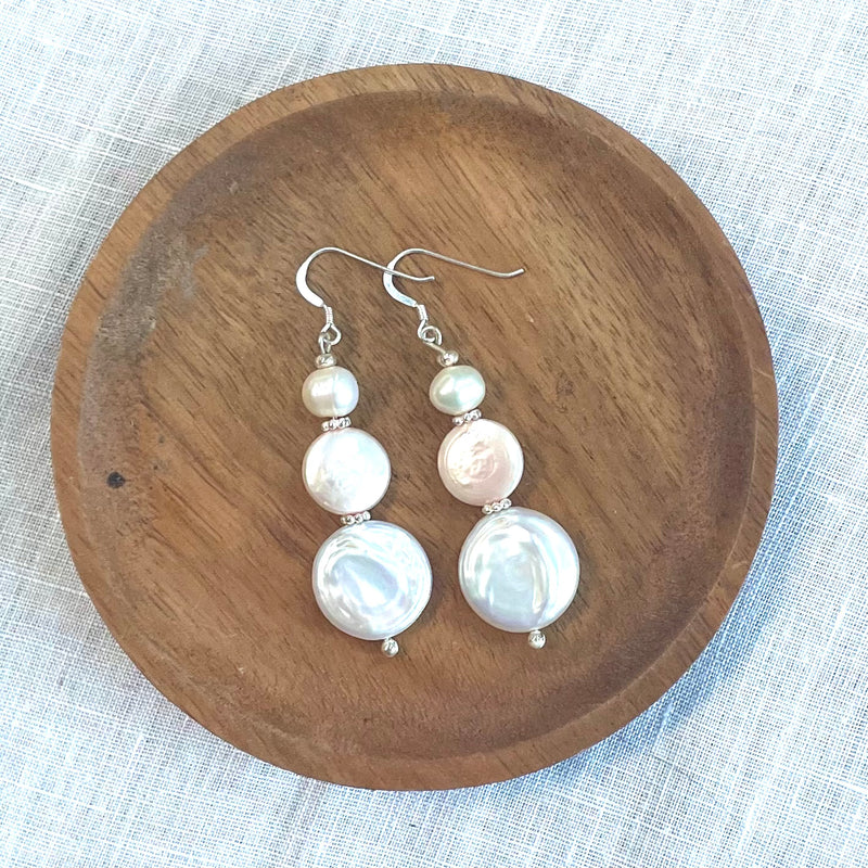 Sterling Silver Earrings - Trilogy of Pearls