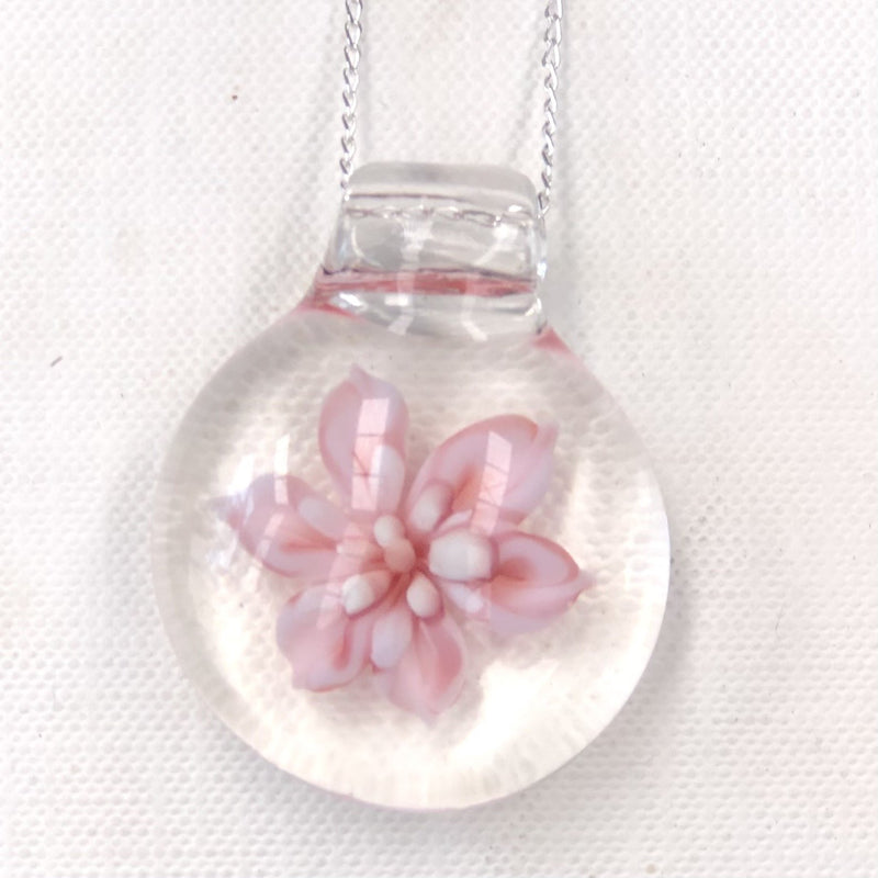 Pink Flower Handblown Glass Pendant 10