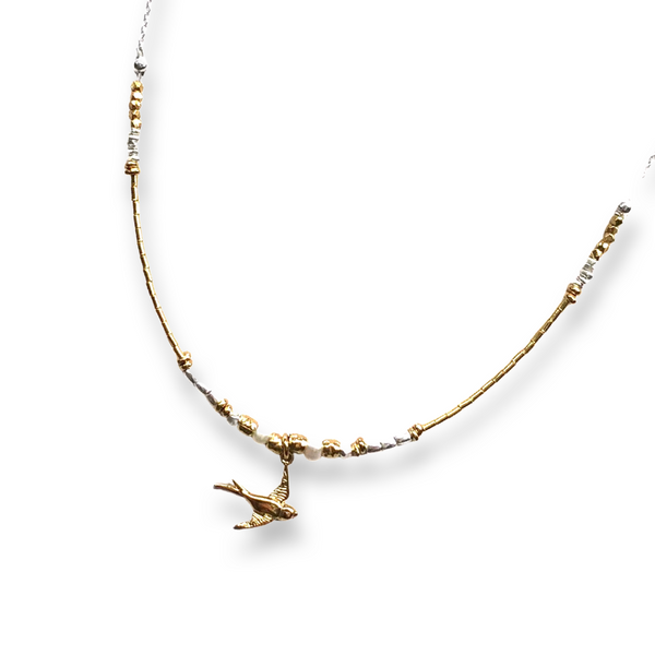 Hilltribe Silver and Gold Necklace  -  Songbird