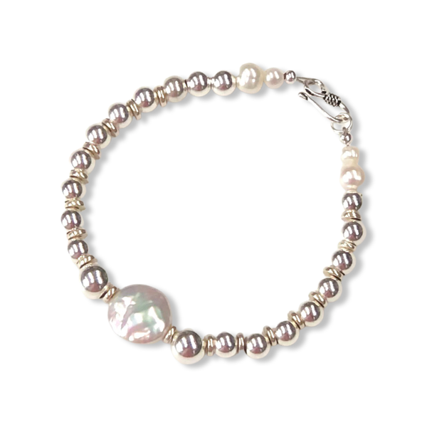 Hilltribe Silver Reflections Bracelet - Pearl