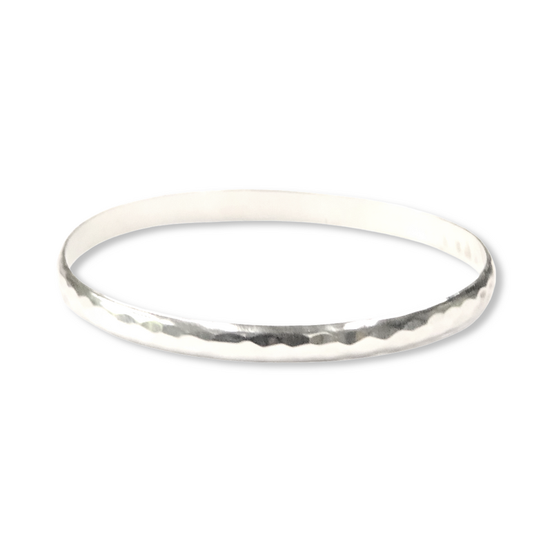 Sterling Silver Solid Bangle - Hammered Finish