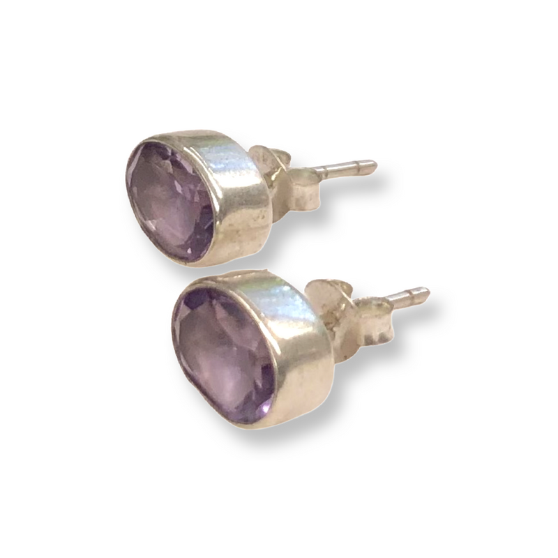 Sterling Silver Oval Stud Earring - Lavender Amethyst