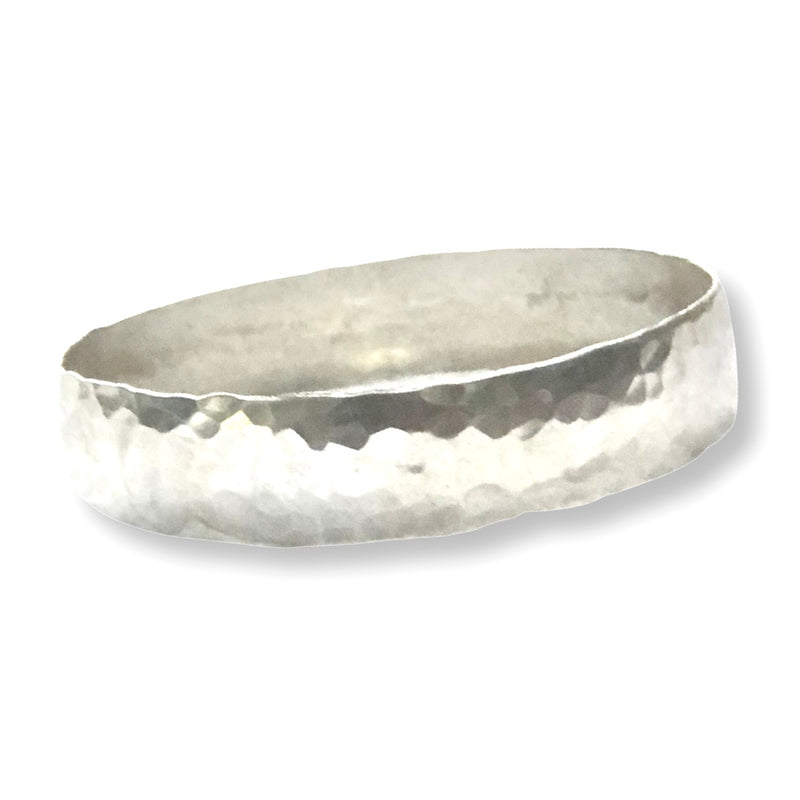 Sterling Silver Solid Bangle - Hammered Finish 13mm wide