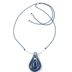 Teardrop Glass Pendant on Adjustable Cord Necklace - Charcoal