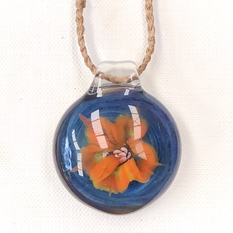 Orange Flower Handblown Glass Pendant