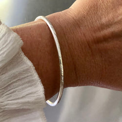 Hammered Simplicity Sterling Silver Bangle - 3mm