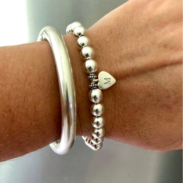 Sterling Silver Bracelet - 8mm with Initial