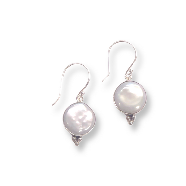 Sterling Silver Earrings - Coin Pearl
