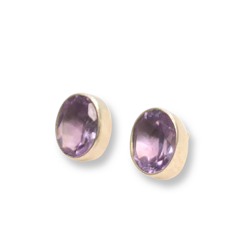 Sterling Silver Oval Stud Earring - Lavender Amethyst