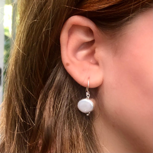 Sterling Silver Earrings - Coin Pearl