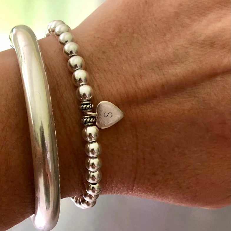 Sterling Silver Bracelet - 6mm with Initial