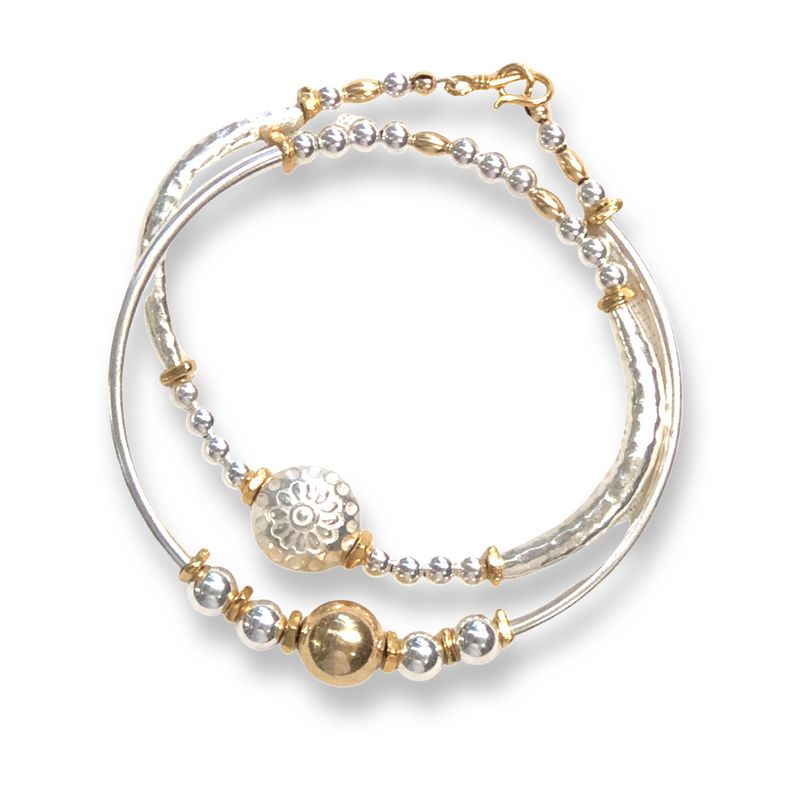 Hilltribe Silver + Gold Bracelet Wrap- Celestial