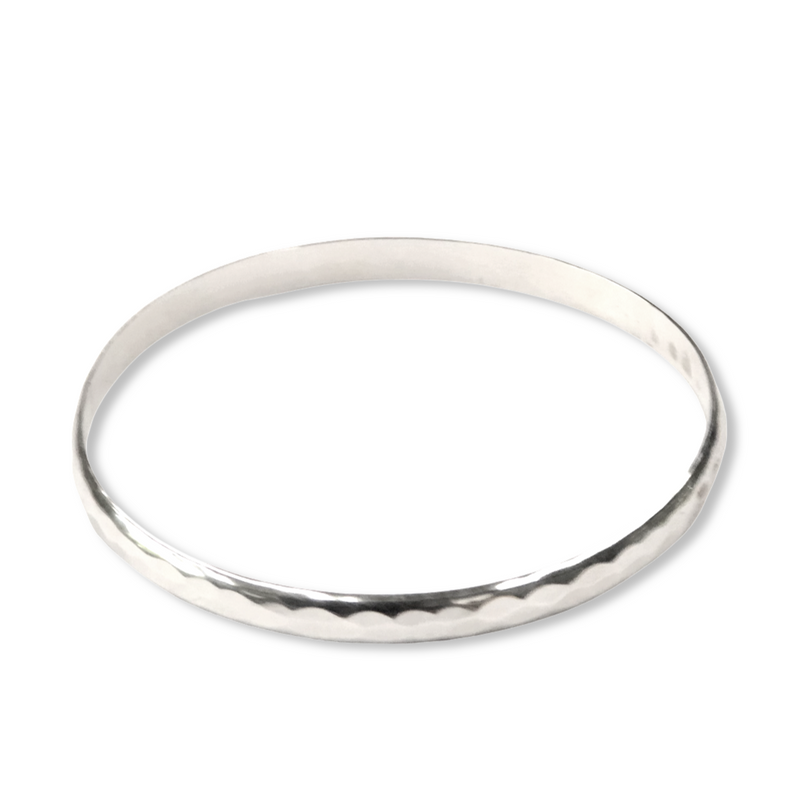 Sterling Silver Solid Bangle - Hammered Finish