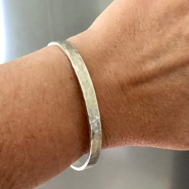 Solid silver hammered bangle discount
