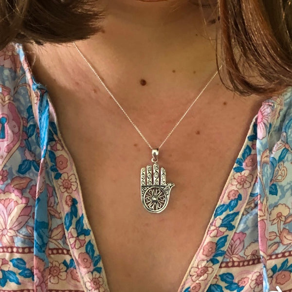 Sterling Silver Necklace - Hand of Hamsa